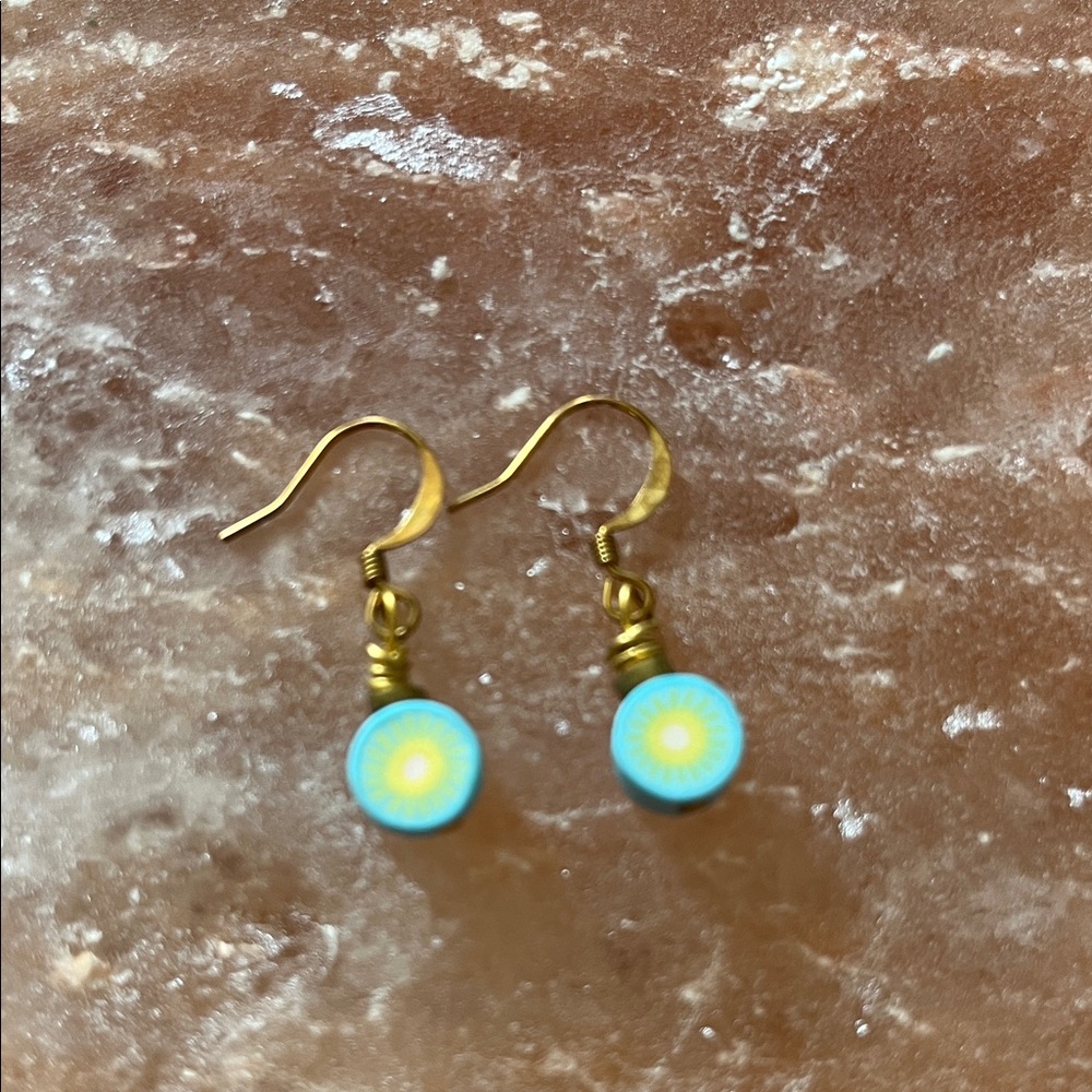 Gold and Blue Dangle Earrings